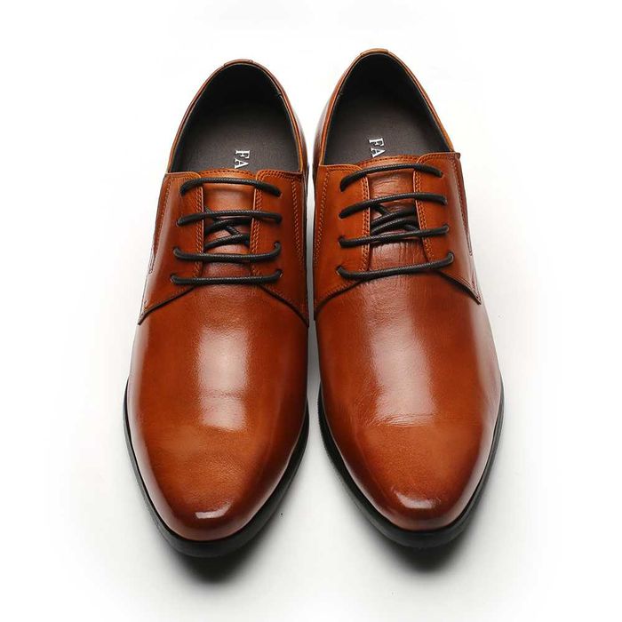 Eleganckie brązowe BUTY PODWYŻSZAJĄCE na ślub +8 cm wzrostu FARETTI.PL
