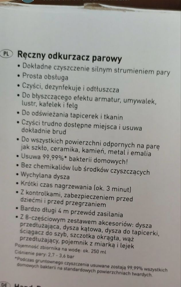 Ręczny odkurzacz parowy