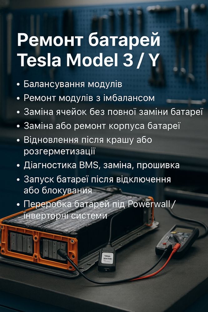 Tesla Model 3/Y — Ремонт модулів батареї • Імбаланс • Заміна корпусу