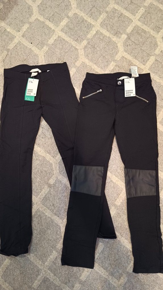 legginsy 134 spodnie nowe h&m wstawki skóra