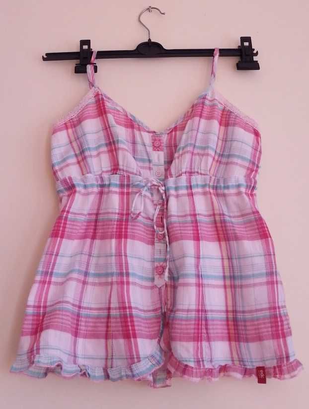 koszula letnia top S/36 Esprit krata bawełna cottage folk vintage