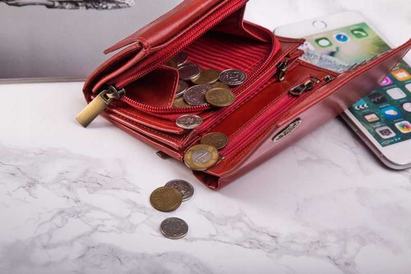 Portfel Damski Skórzany BETLEWSKI Skóra Naturalna Czerwony Na Prezent