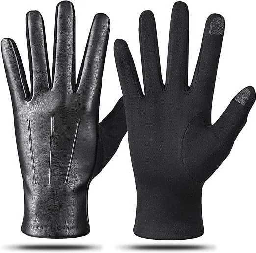 Nowe zimowe rękawiczki / eco skóra / dotyk / S/M / brązowe / 013-1