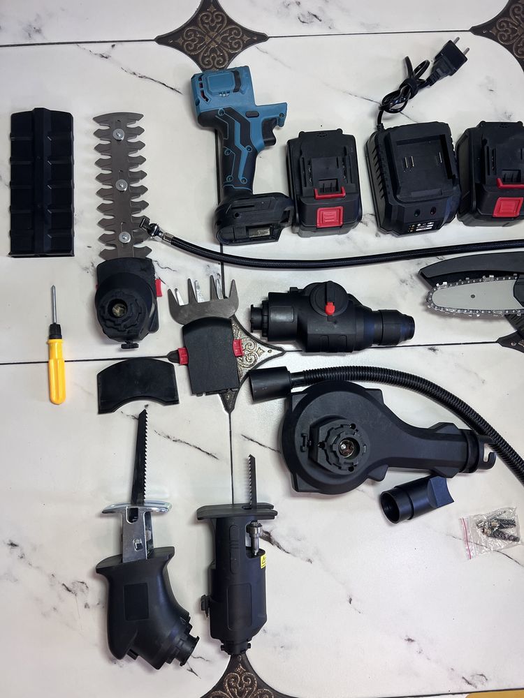 Набір makita grand 21 в 1 шуруповерт + компресор + болгарка + пила USB