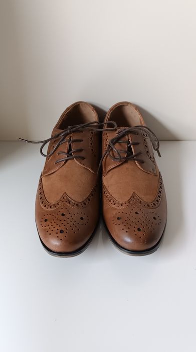 Super buty półbuty męskie brązowe sznurowane oxfordy mokasyny jesień43