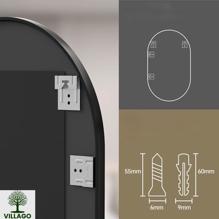 NOWE Lustro Owalne VILLAGO Design 80×40 CM – Czarna Rama, Styl Loftowy