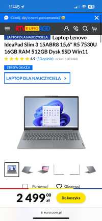 Nowy laptop IdeaPad Slim 3 15ABR8 16 GB 512 GB W11 GWARANCJA