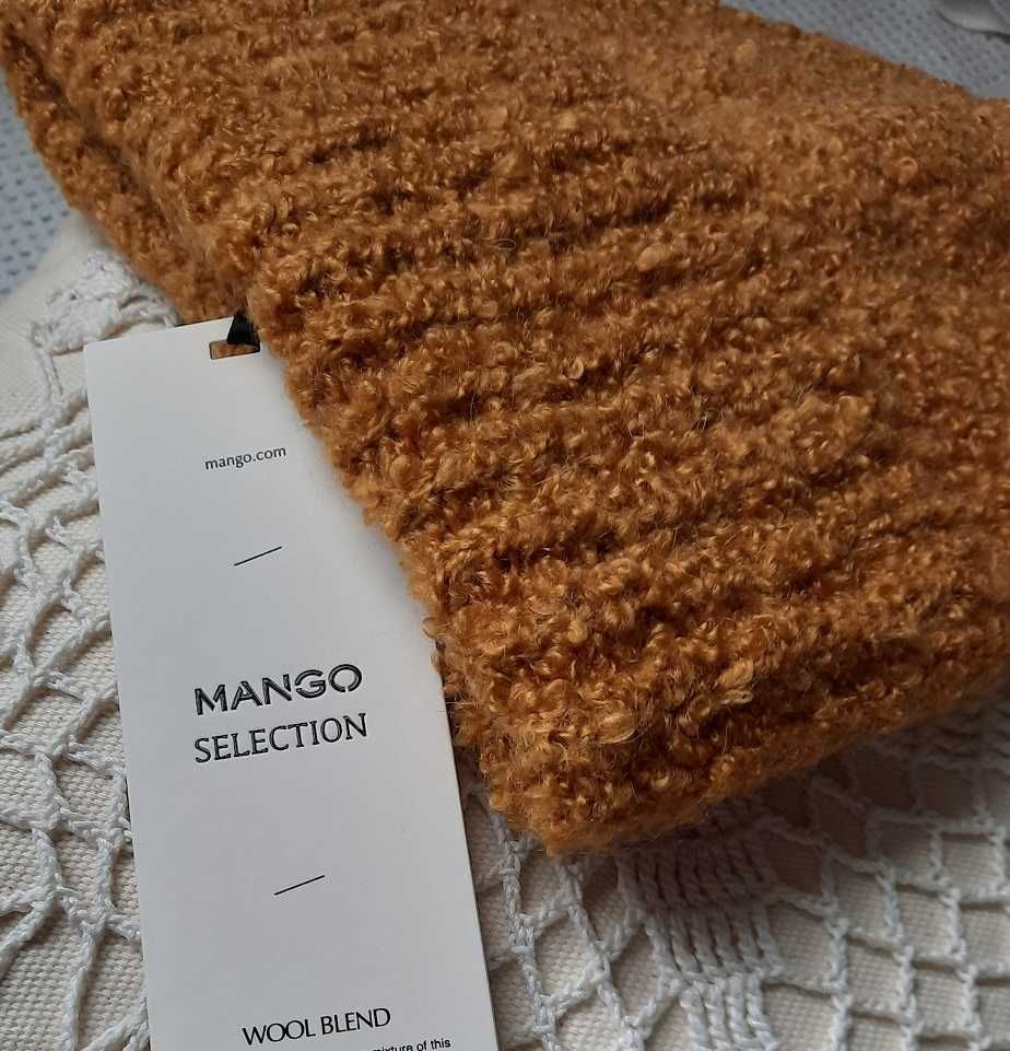 Wełna Alpaca Mango nowa musztardowa ciepła czapka wełniana M L XL