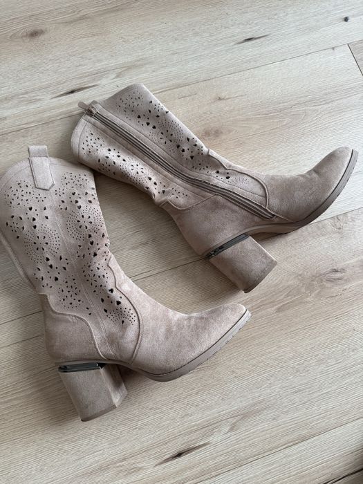 Kozaczki  ażurkowe S.Barski zamszowe 39 kowbojki