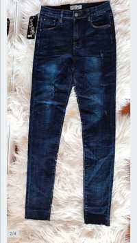 Spodnie jeans rurki granatowe L XL