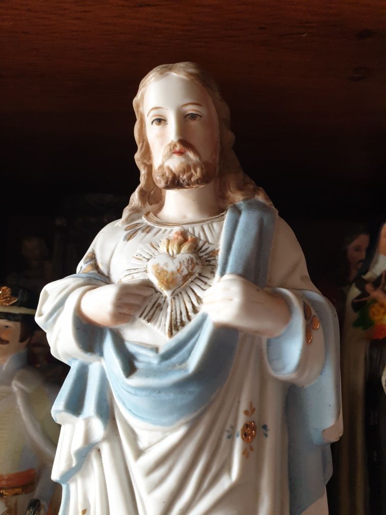 Stara niemiecka sygnowana figurka Pan Jezus z porcelany biskwitowej