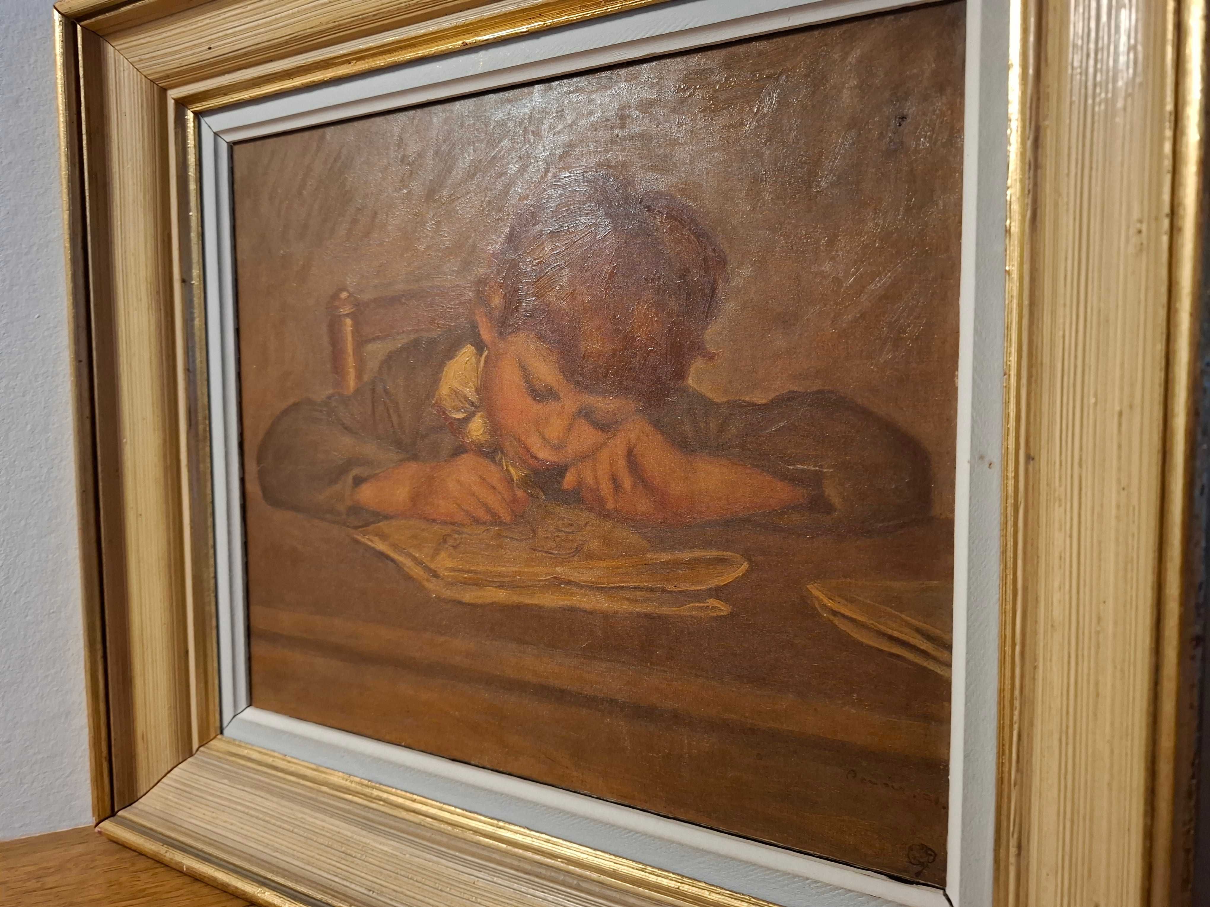 NN kopista, "Uczeń" Renoira, École française obraz na płótnie 42x47cm