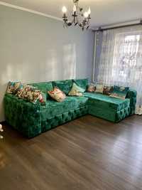 кутовий диван для вітальні,спальні зелений розкладний ізумрудний