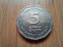 Izrael  - historyczna moneta obiegowa o nominale 5 nowych szekli