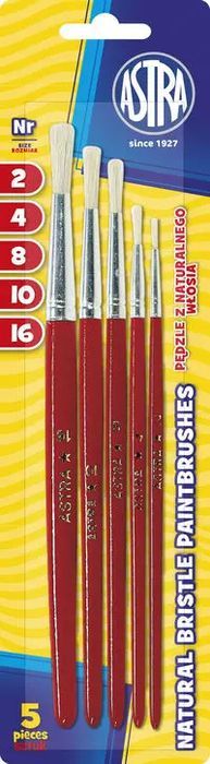 Zestaw pędzli z naturalnego włosia nr 2/4/8/10/16, 5 sztuk. Astra