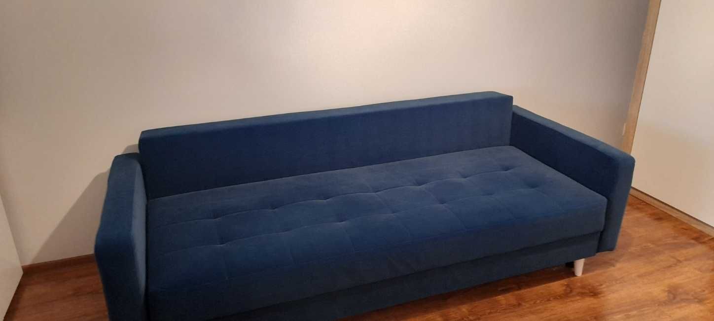 Sofa kanapa rozkładana z funkcją spania granatowy welur - stan idealny