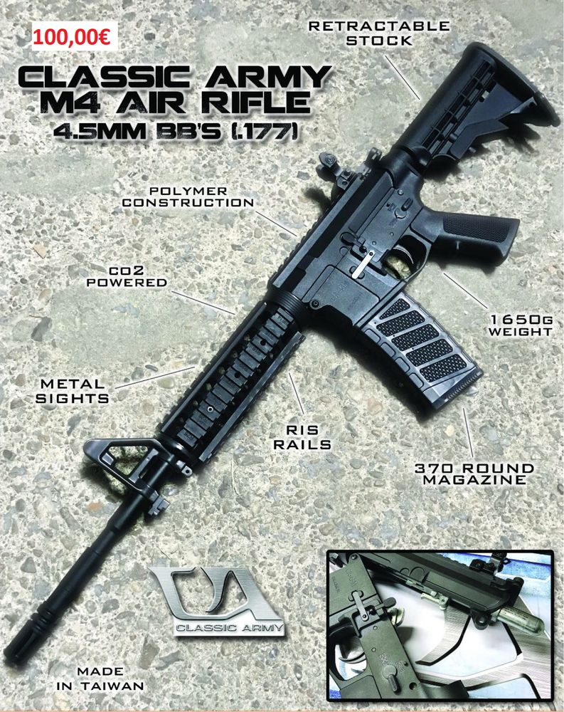 Pressão de Ar (CO2) M4A1 Classic Army 4.5mmesferas + HK 416 A5