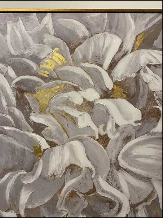 Tela com desenho de flor e com moldura dourada