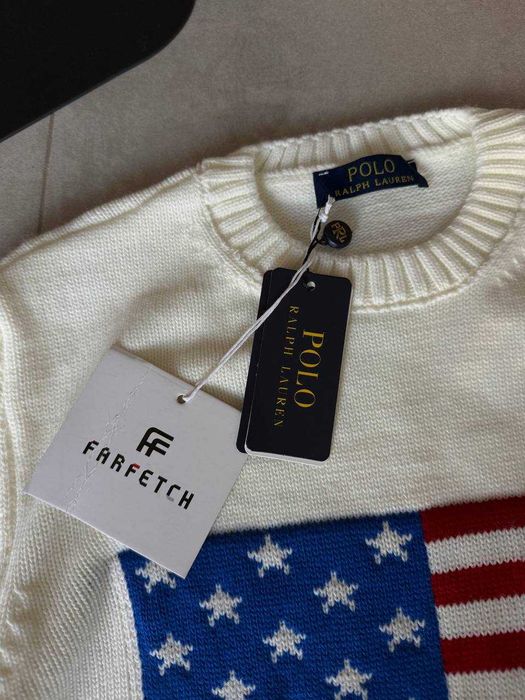 Чоловічий Светр вʼязаний кофта  Polo  Ralph Lauren White прапор  USA
