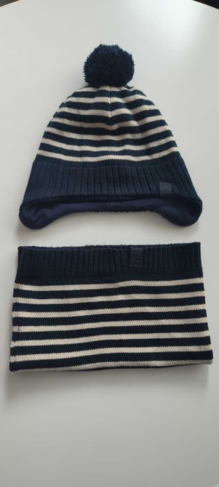 H&M 110/128 4-8 l. czapka + komin Komplet Chłopięcy w paseczki