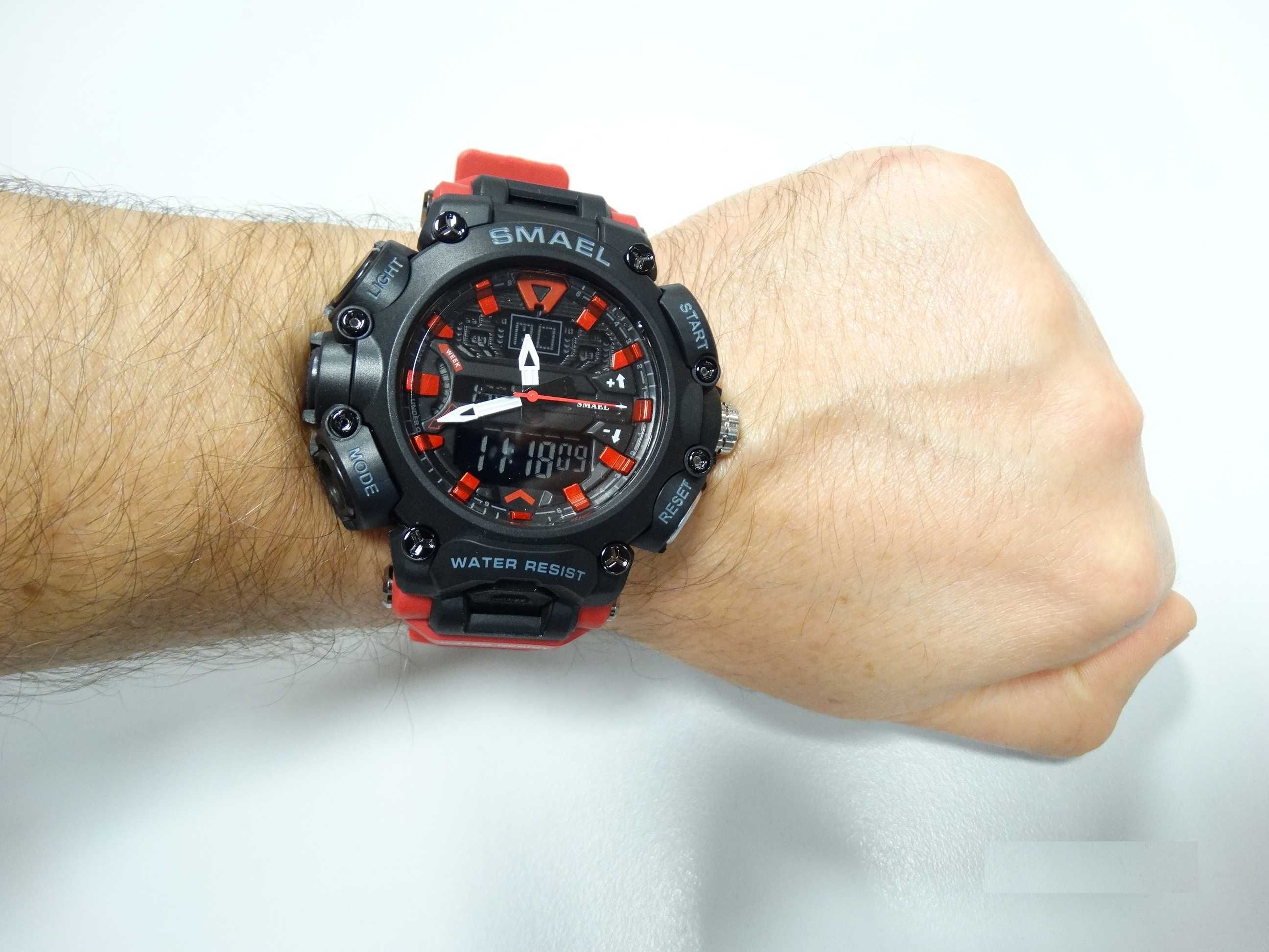 Czerowny zegarek męski Smael analogowo cyfrowy sportowy wojskowy WR50