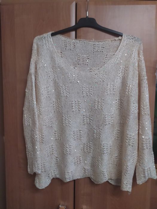 Sweter błyszczący elastyczny elegancki bluzka luźny r 38 40 42 M L XL