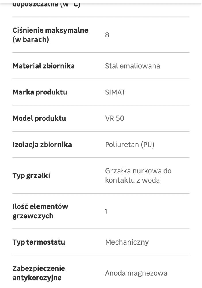 Elektryczny bojler ogrzewacz wody 50L SIMAT