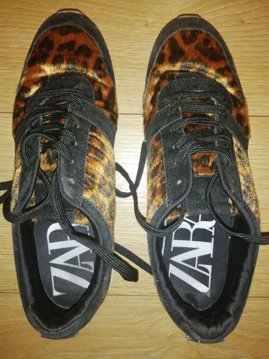 ZARA r. 41 adidasy panterka futerko brązowe buty sportowe