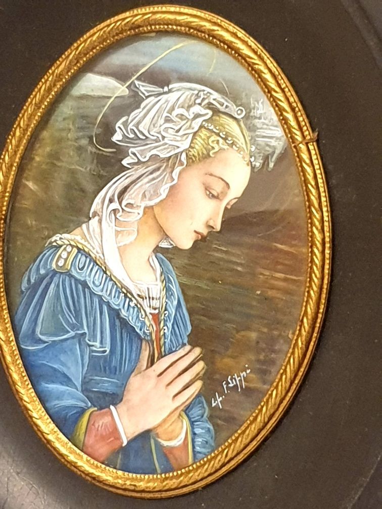 Antiga pintura miniatura "Madonna della Roccia" de Fra. FIilippo Lippi