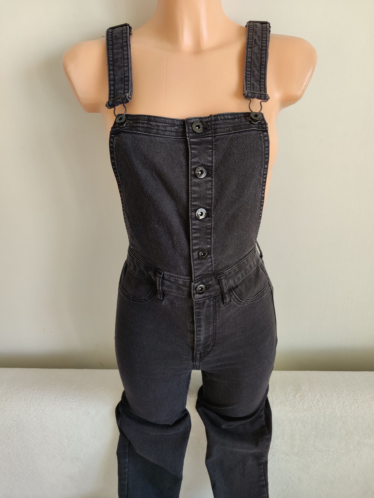 Spodnie ogrodniczki H&M rurki jeansowe 34 XS 160cm z elastnem