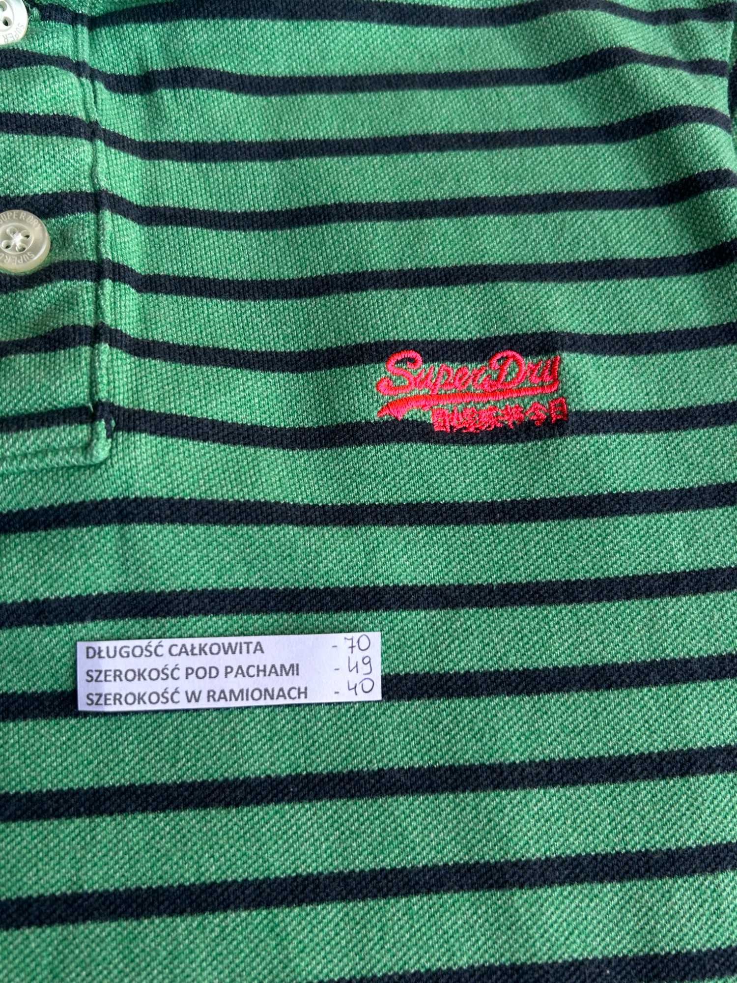 SuperDry _ Zielona koszulka polo w paski rozmiar M