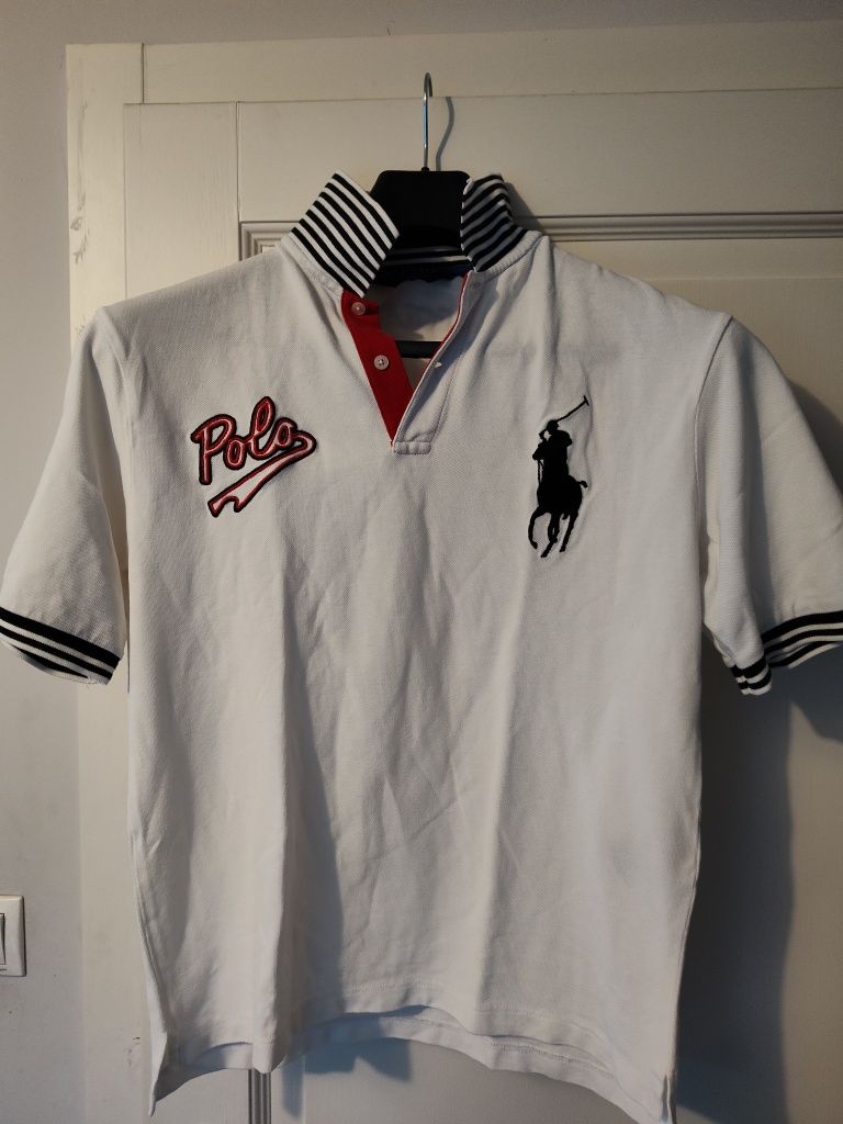 Koszulka POLO Ralph Lauren biała r.M unikat dodatkowe hafty na turniej