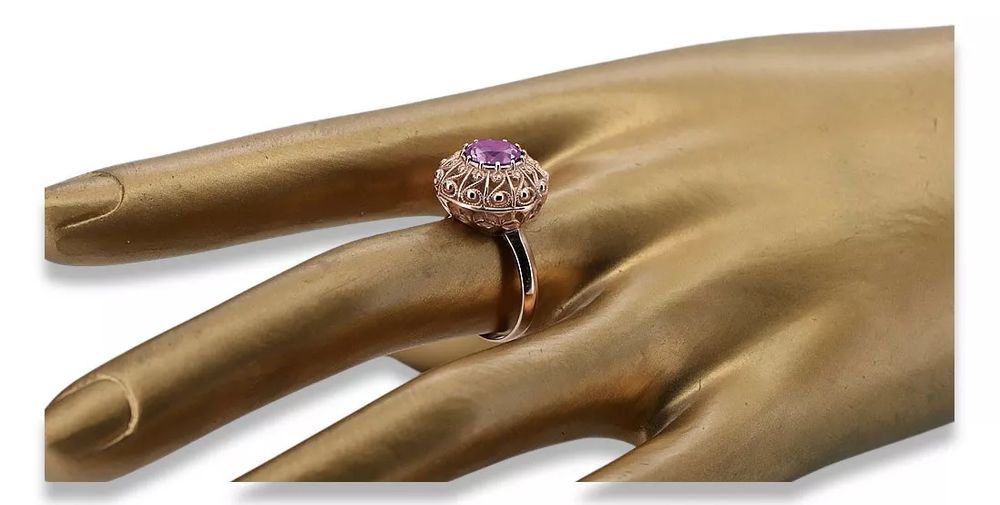 Radziecki 14K złoty pierścionek z różowego złota Amethystem vrc059 Gd