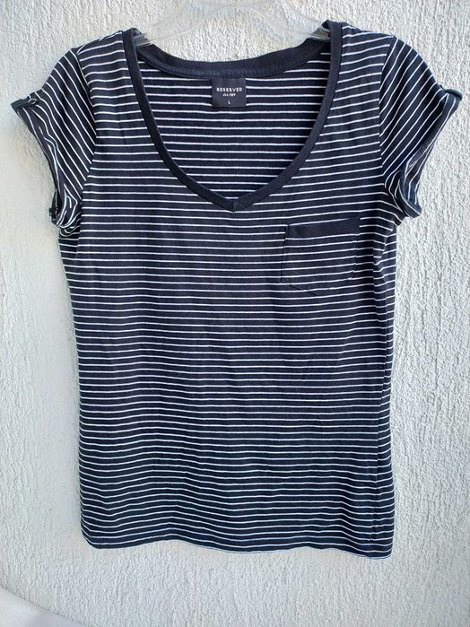 Koszulka, t-shirt, RESERVED czarny w paseczki– Rozmiar L InPost