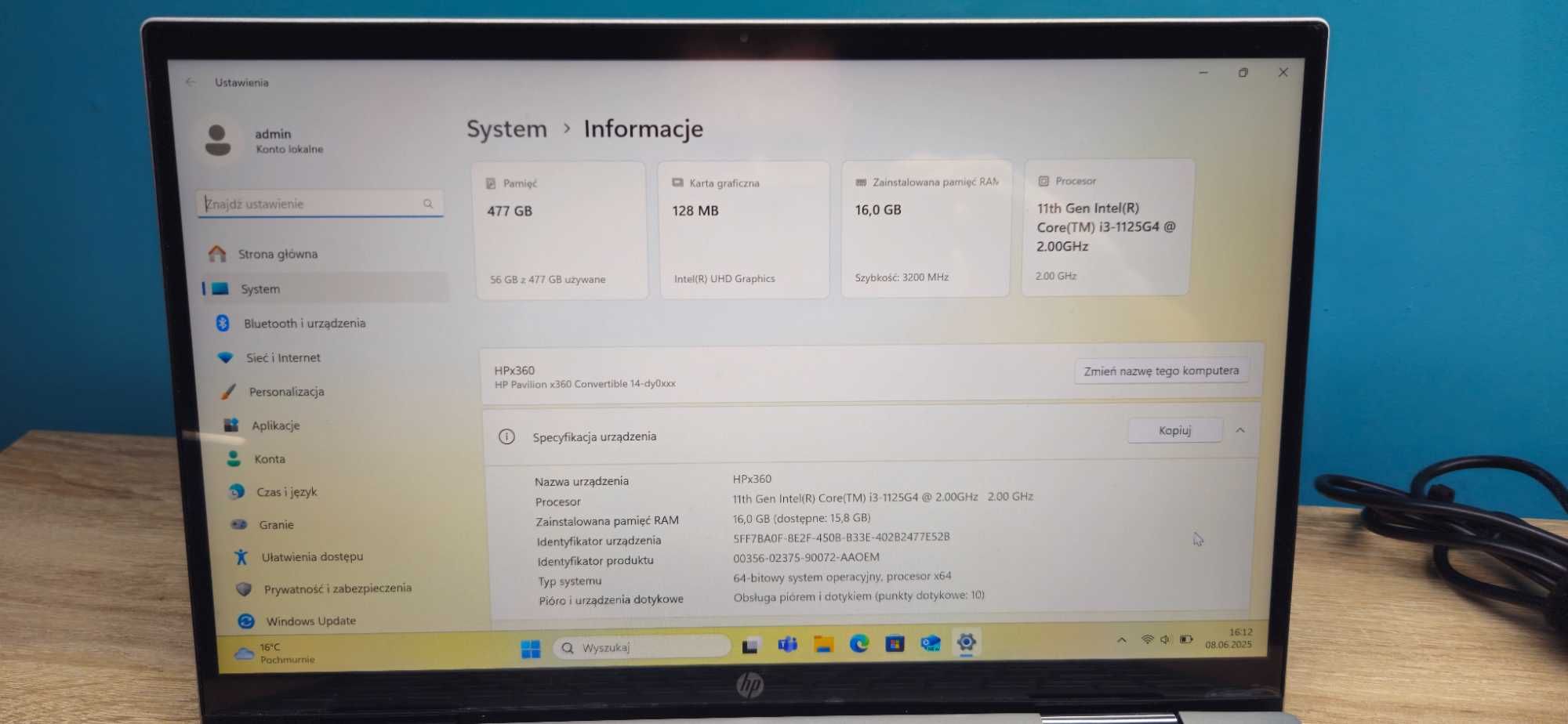 HP Pavilion X360 Konwertowalny 14-DY0XXX i3-1125G4 16GB, 512GB