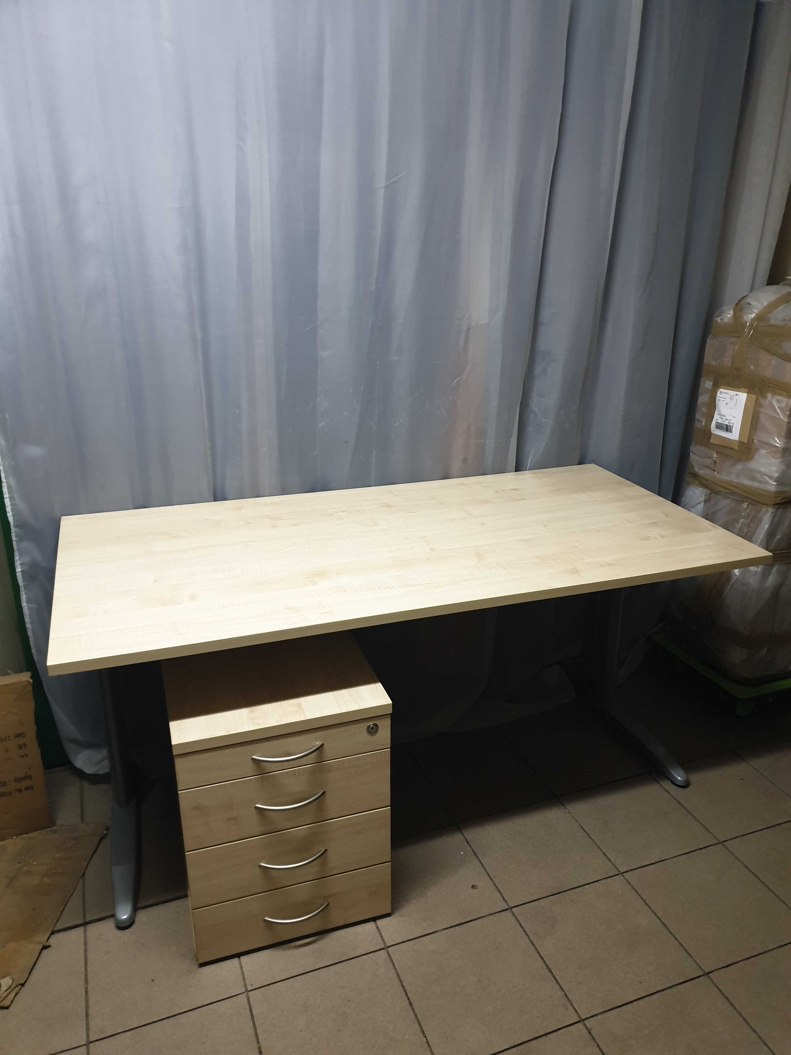 Biurko z kontenerkiem IKEA duze  jasne srebrne nogi stol biurowy blat