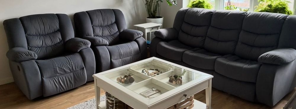 Kanapa z funkcją spania belgijskiego + 2 fotele relaksujące bujane