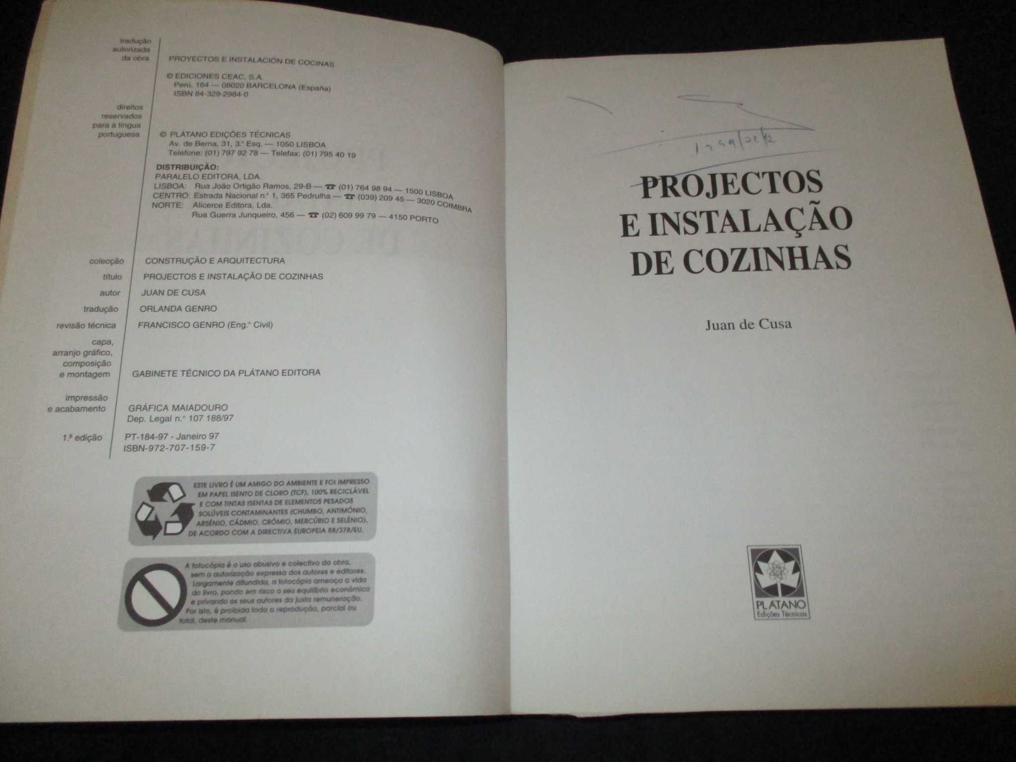Livro Projectos e Instalação de Cozinhas Juan de Cusa Plátano