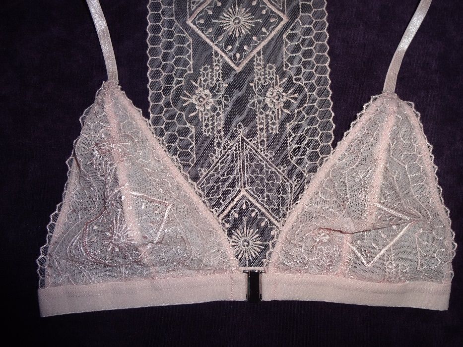 NEW LOOK koronkowy biustonosz braletka pastelowy jasny róż NOWY r. 38