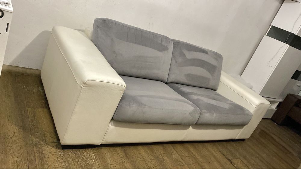 Kanapa sofa Włoska welur szara skóra naturalna biala Domino DOSTAWA !!