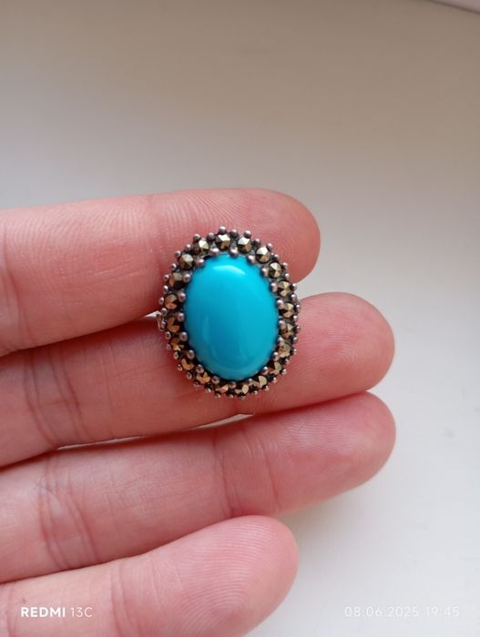 Каблучка срібна з бірюзою та перітом