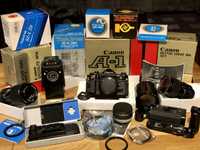 Canon A-1, MotorDrive Set, DataBack + 2 obiektywy i akcesoria