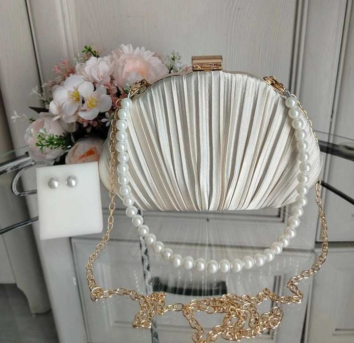 torebka wieczorowa kopertówka coquette vintage retro perły ślub wesele