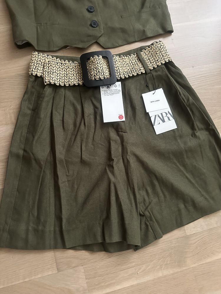 Комплект Zara, шорти і жилетка, льон.