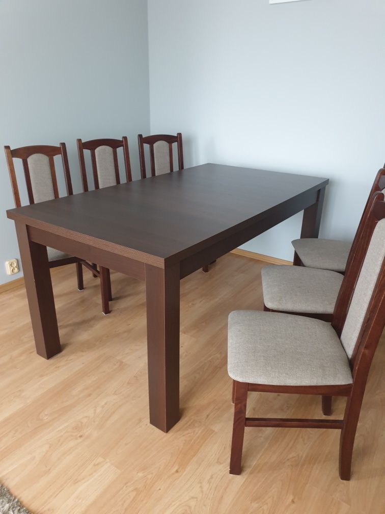 Stół drewniany rozkładany 160x90 cm (230x 90 cm) z krzesłami