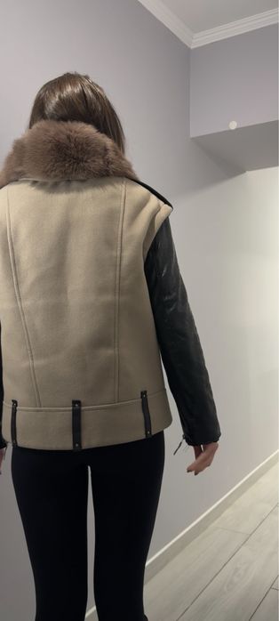 Зимова куртка трансформер косуха авіатор кашемір шкіра з хутром песця