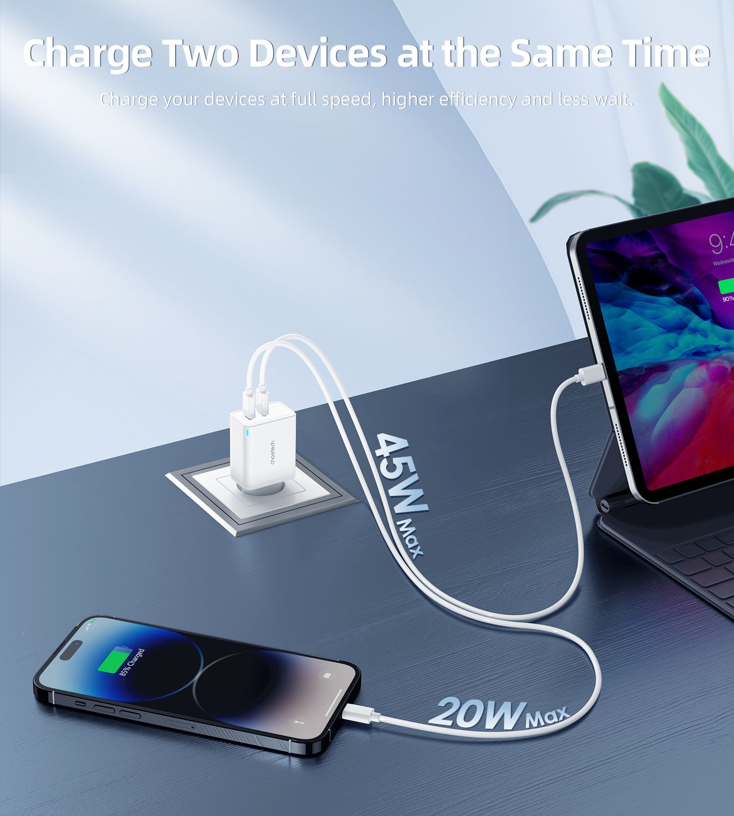 ładowarka sieciowa gan 2x usb-c pd 65w biała