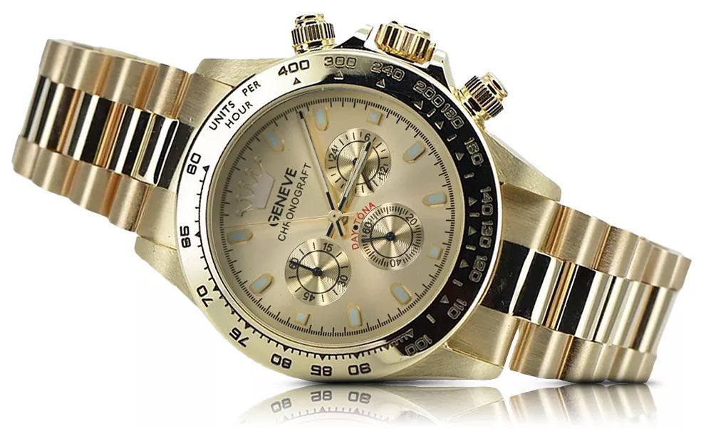 Złoty zegarek z bransoletą męski 14k 585 Geneve mw014ydg&mbw015y Gd