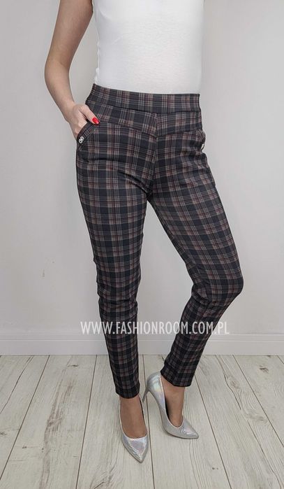 S-6XL Spodnie cygaretki w kratkę damskie eleganckie PLUS SIZE TU L/XL
