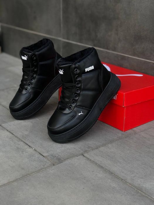 Кожаные черные зимние кроссовки Puma с мехом - стильно и тепло Пума